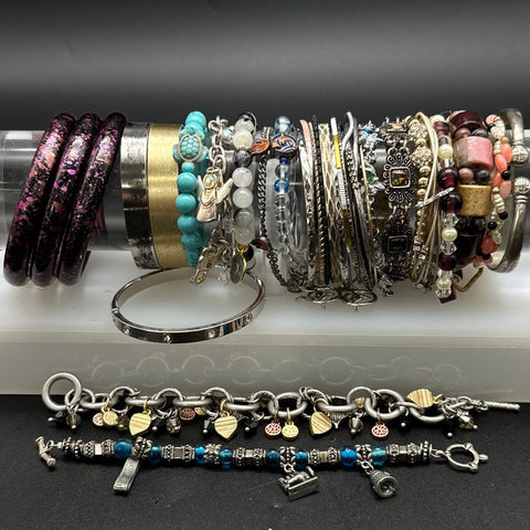 Eclectic Vintage & Modern Costume Jewelry Lot 30 Bangles Cuffs Charm Bracelets
