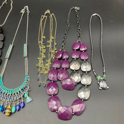 Eclectic Beaded Costume Jewelry Lot of 11 Bohemian Hematite Wood Style Necklaces