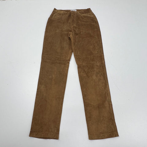 Hugo Buscati Brown Vintage Y2K Suede Leather High Rise Straight Pants Women's 4