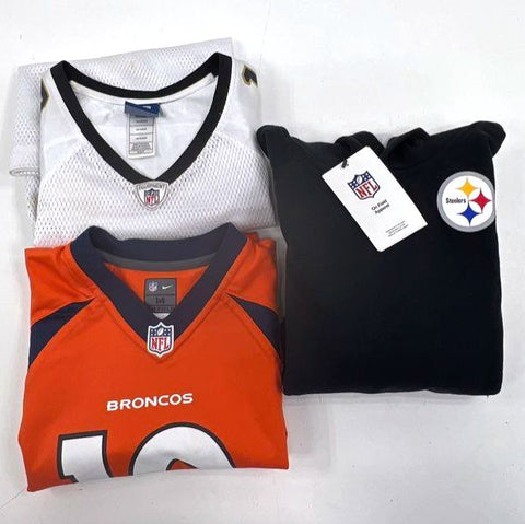 NWT Nike Steelers Hoodie & 2 NFL Jerseys Broncos Saints Lot Youth Womens Sz S M