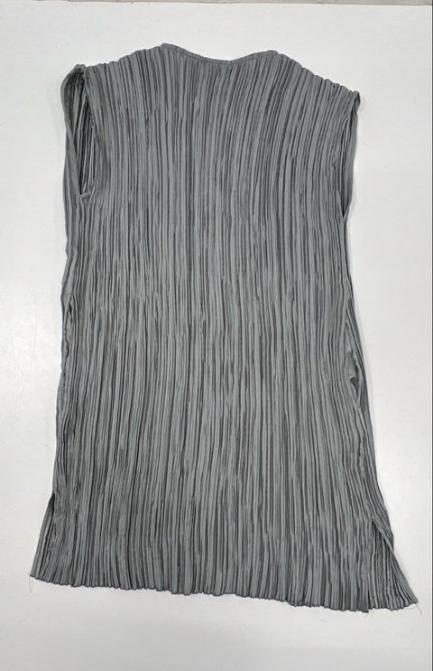 Masai Women's Gray Plissé Pleated Crinkle Sleeveless Tunic Top Sz M