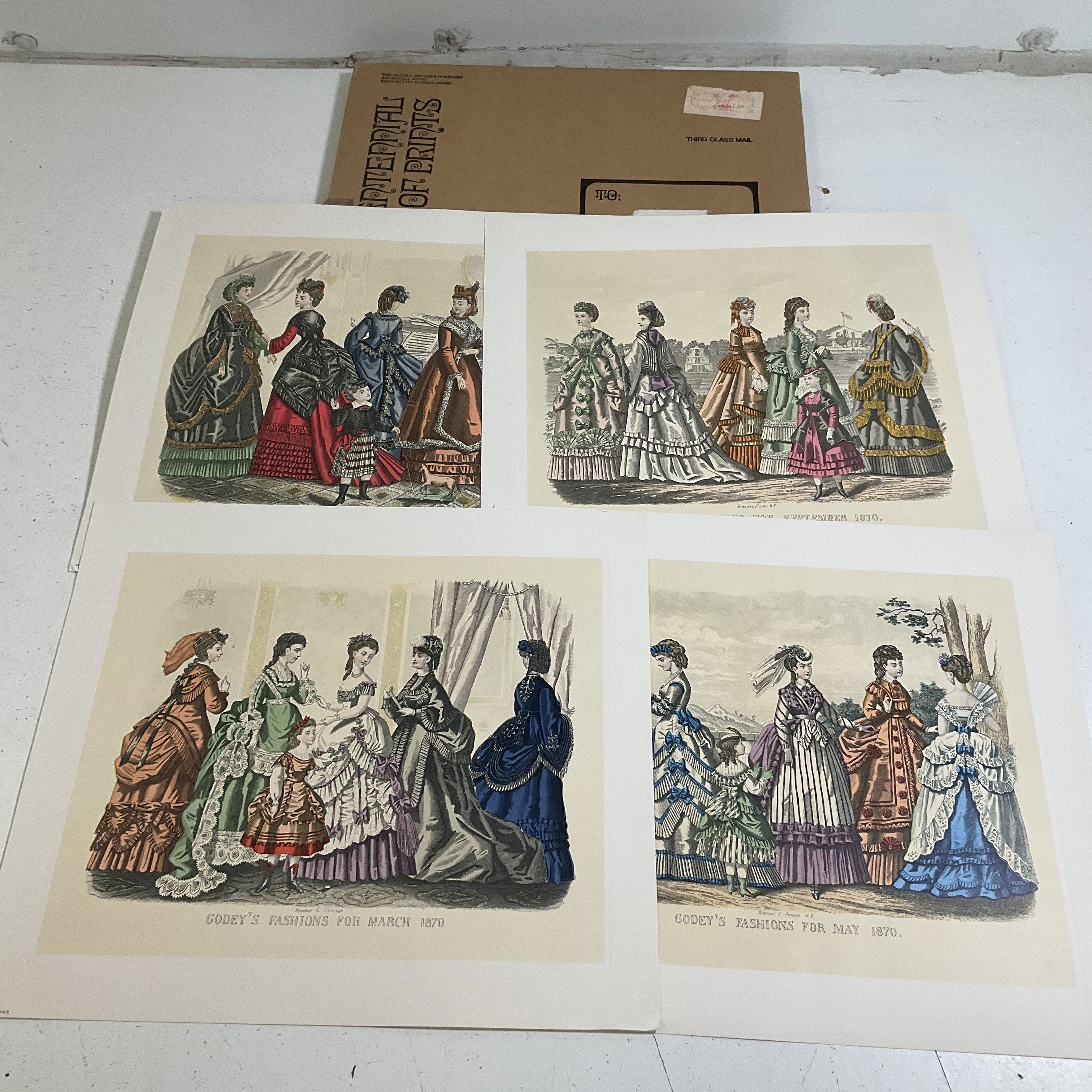 McCall's Centennial Portfolio Godey's Fashion Prints 1870 Lot of 4 12x14 Italy