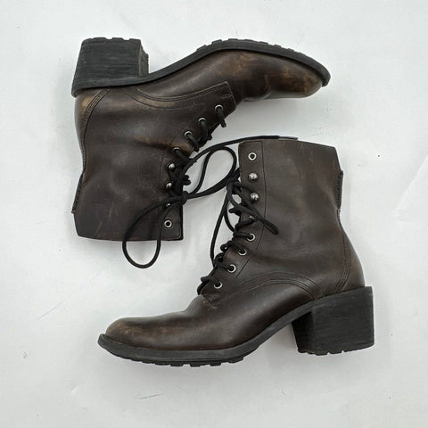 Woolrich Adaline WW5250-010 Dark Brown Leather Lace Up Heeled Boots Size 7