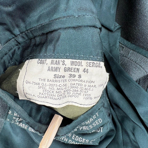 Vintage 1956 US Army Green 44 Wool Serge Uniform Jacket 39S Pants 32x34