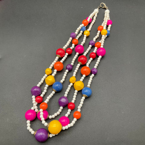 Costume Jewelry Lot of 4 Colorful Statement Beaded Necklaces Enamel Acrylic