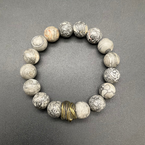 4 Beaded Stone Stretch Bracelets Lot Green Jasper Labradorite Lava Rock Unisex