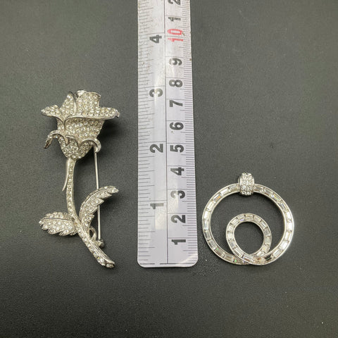 Nolan Miller Vintage Rhinestone Rose Brooch and Circular Pendant Lot