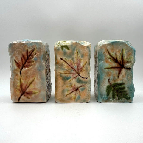 Studio Pottery Ceramic Vase Lot 3 Nature Leaf Motif Signed Vintage Art Pottery