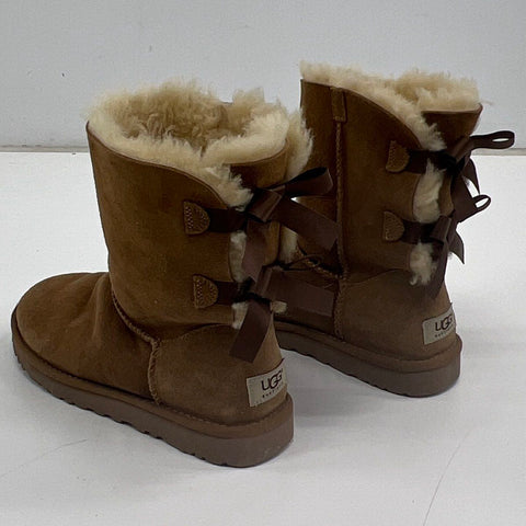 UGG Australia Bailey Bow Chestnut Brown Shearling Boots Women's Size 7