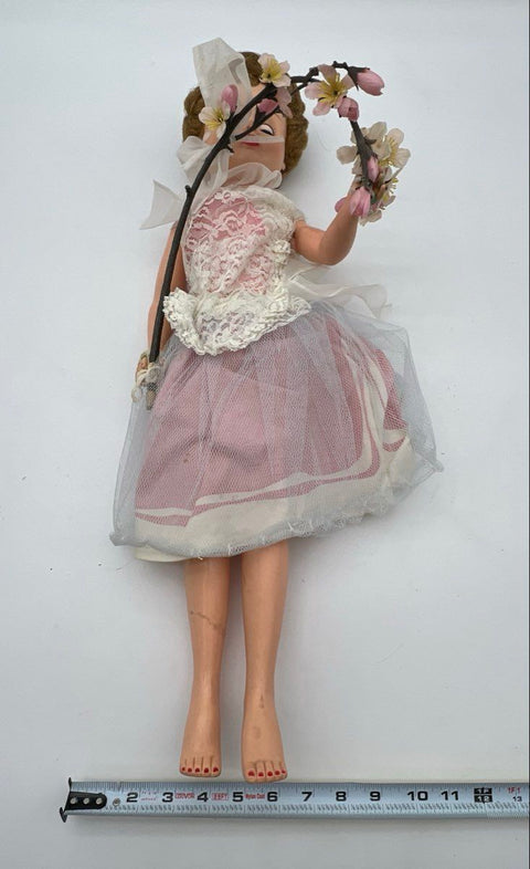 Vintage Effanbee 27 Inch Doll Pink Lace Dress Blue Eyes Red Nails