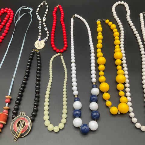 Vintage Retro Costume Jewelry Lot of 9 Beaded Necklaces Pendants 80s 90s Style
