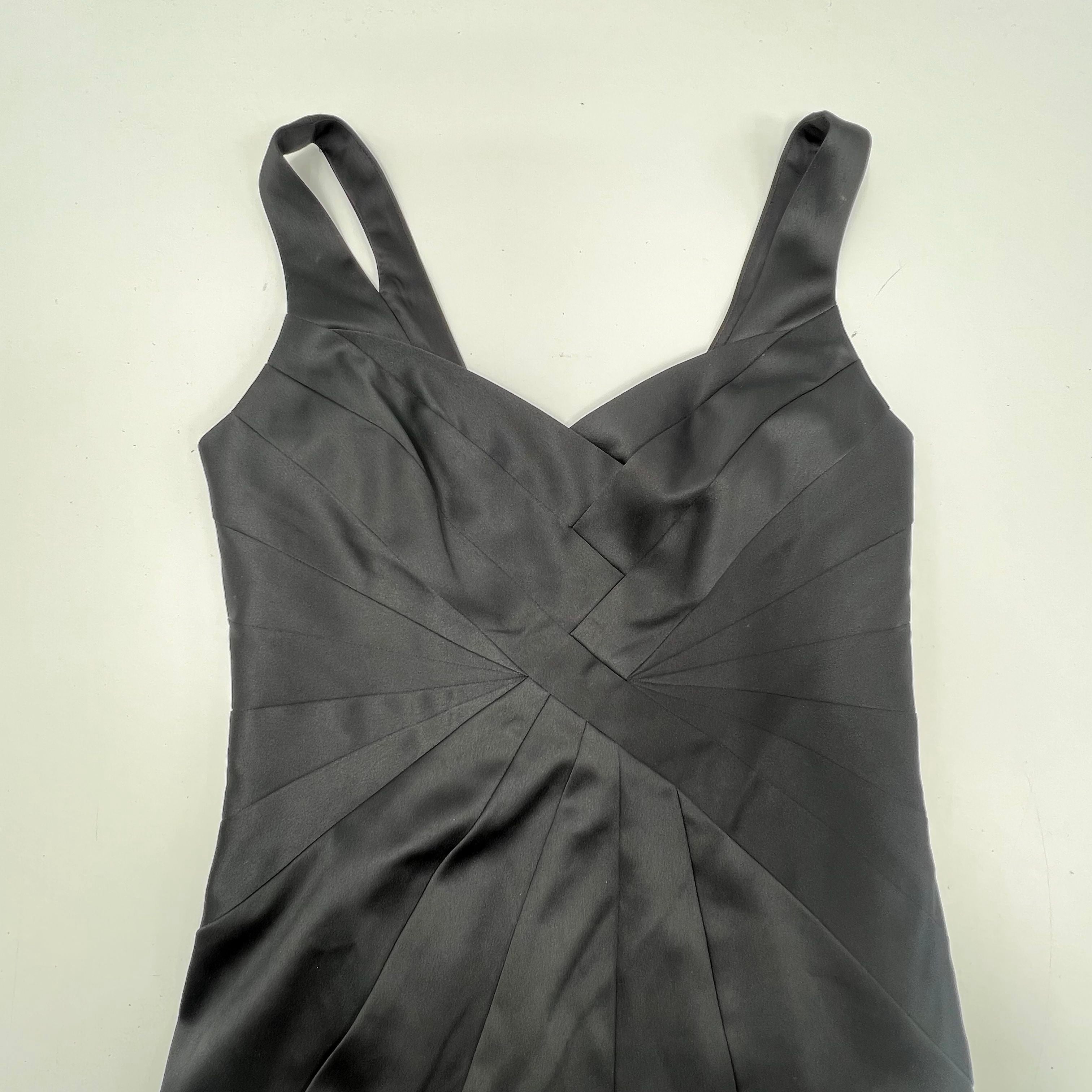 Max and Cleo Black Stretch Satin Twist Front Sheath Cocktail Dress Women's 8 NWT