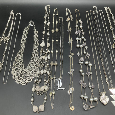 Vintage to Modern Silver Tone Fashion Necklace Jewelry Lot 13pc Butterfly Bib