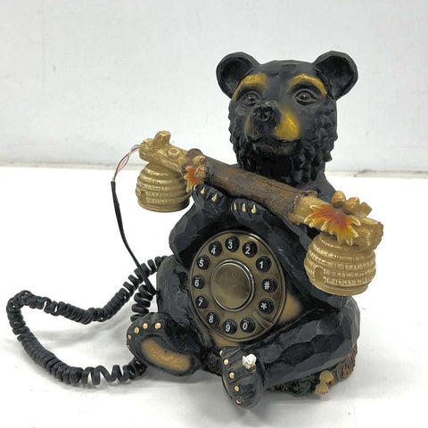 Collections Etc Black Bear Novelty Telephone Push Button Rustic Cabin Decor