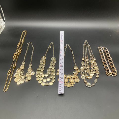 Gold Tone Statement Bib & Chain Jewelry Lot of 6 Modern Hammered Necklaces