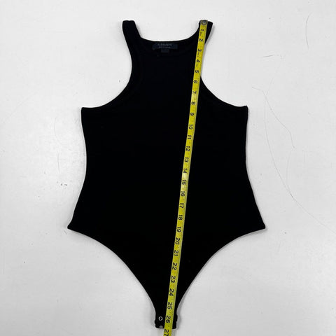 AllSaints Women's Black Ribbed Racerback High Neck Tencel Bodysuit Size 8