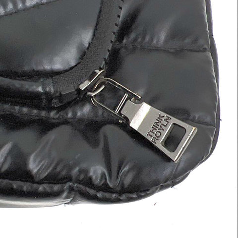 Think Royln Black Quilted Puffer Crossbody Bag Checkered Strap Gunmetal