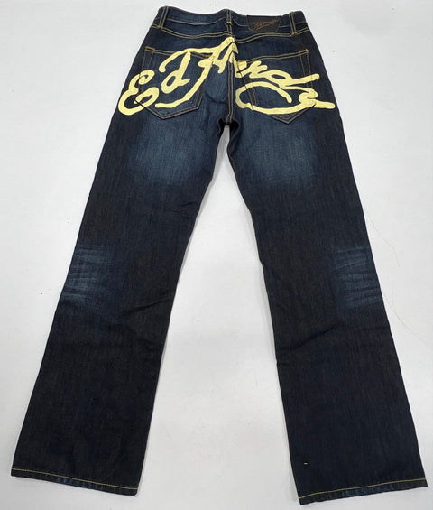 Vintage Y2K Ed Hardy Men's Christian Audigier Dark Blue Script Jeans Sz 30x32