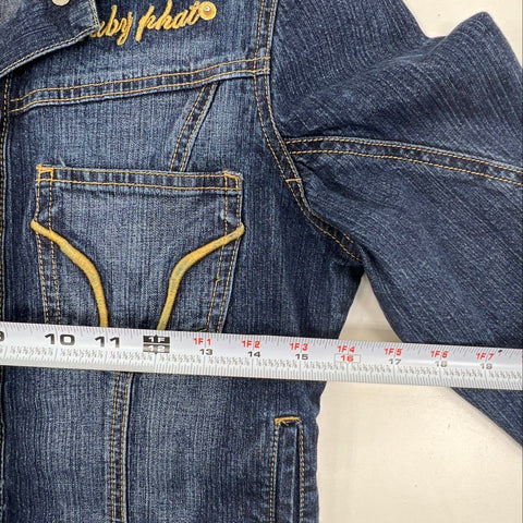 Vintage Y2K Baby Phat Women's Blue Jean Jacket Embroidered Cat Logo Sz M