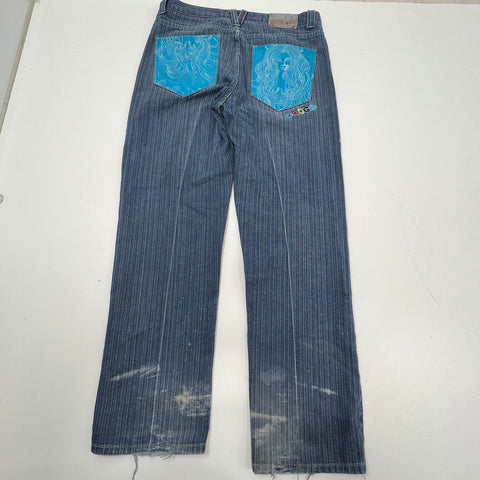 Vintage Y2K Coogi Blue Pinstripe Baggy Hip Hop Jeans Embroidered Mens Size 32