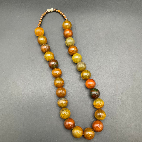 Artisan Polished Stone Necklace Lot of 3 Agate Style Citrine Tone Stick Pearls