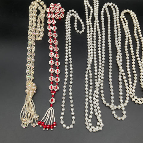 Vintage to Modern Costume Jewelry Lot 10 Necklaces Faux Pearl Beaded Tassel