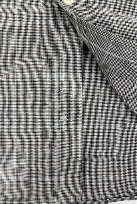 Vintage 90s Burberrys Men's Gray Plaid Houndstooth Cotton Button Up Shirt USA L