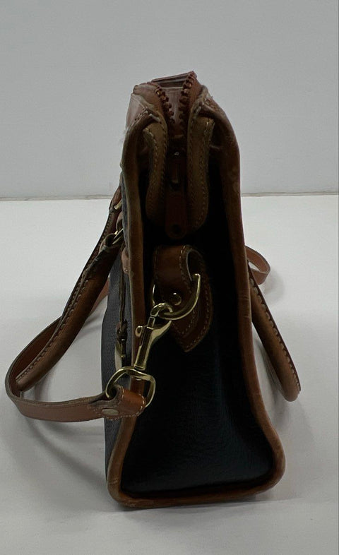Vintage 90s Dooney Bourke Black Tan All Weather Leather Satchel Crossbody Bag