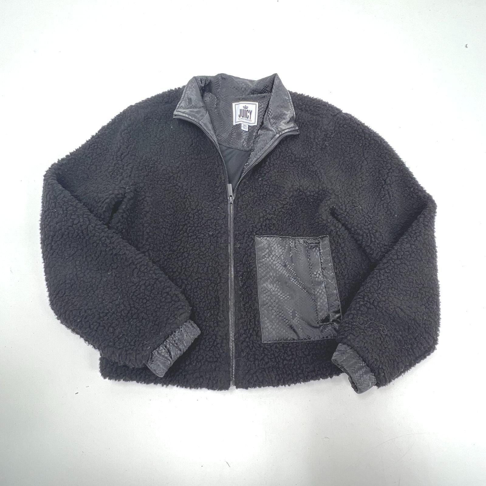 Juicy by Juicy Couture Sherpa Teddy Jacket Faux Snakeskin Full Zip Black XS