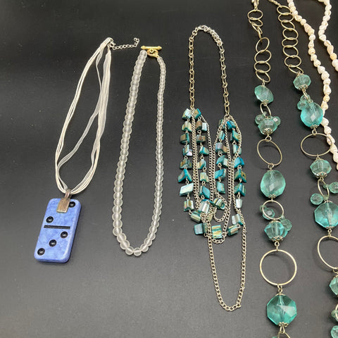 Fashion Jewelry Lot 9 Necklaces Vintage Modern Boho Shell Glass Domino Pendant