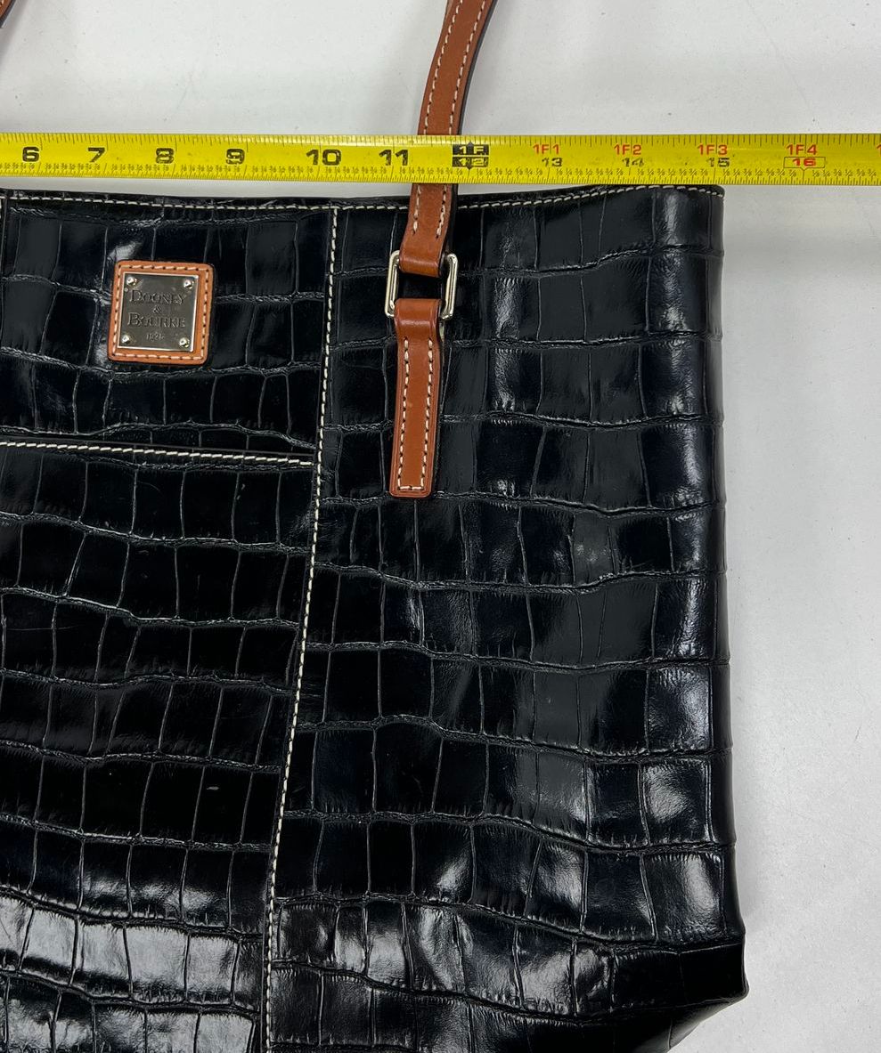Dooney & Bourke Croc Embossed Leather Lexington Shopper Tote Bag Black Brown