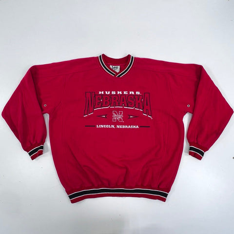 Vintage 90s Nebraska Huskers Lee Sport Striped Rib Pullover Sweatshirt Sz L