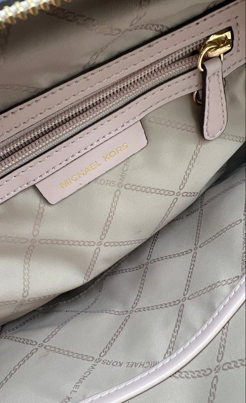 Michael Kors Pink Pebbled Leather Rhea Zip Medium Backpack Gold Tone Hardware