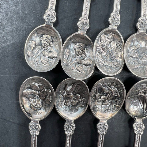 Vintage Holland 90 Silver Plate Souvenir Spoons 12 Pc Set Dutch Windmill
