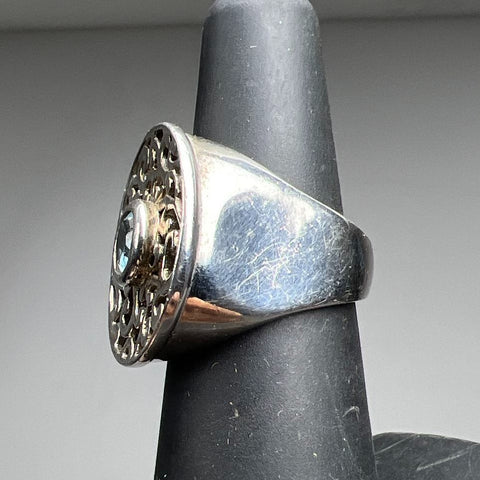 925 Sterling Silver Filigree Blue Gemstone Ring Size 6 9.33g