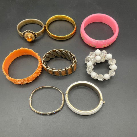 Vintage Mid-Century Retro Bracelets Bangles Rhinestone Lucite Jewelry Lot of 8