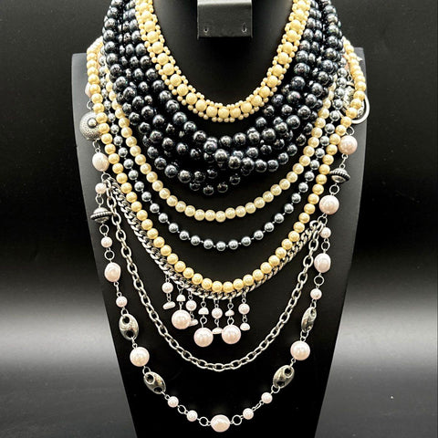 Faux Pearl Costume Jewelry Lot Statement Necklaces Coin Charm Bracelet Tie