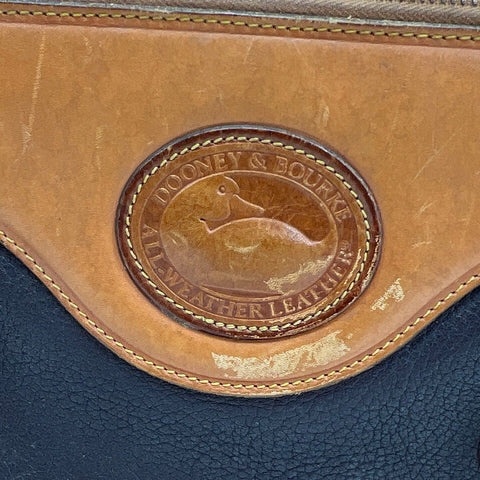 Vintage 90s Dooney & Bourke Black Tan All Weather Leather Satchel Brass