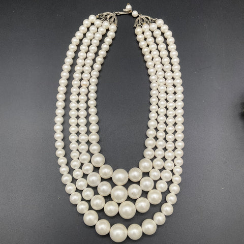 Vintage Mid-Century Faux Pearl 4-Strand Necklace & Wrap Bracelet Demi Parure