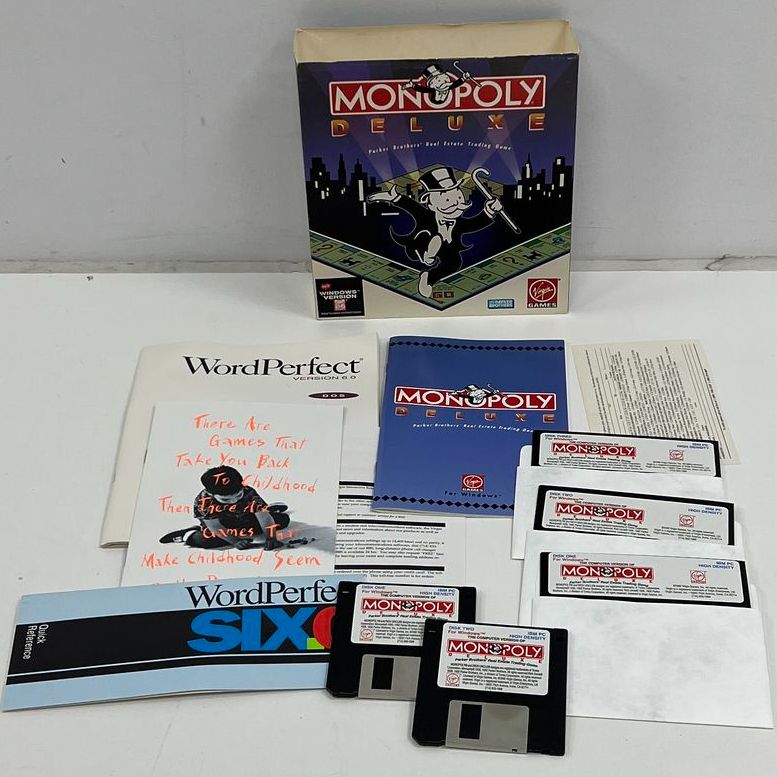 Vintage 1992 Monopoly Deluxe PC Big Box Game Windows 3.5 5.25 Floppy Disks