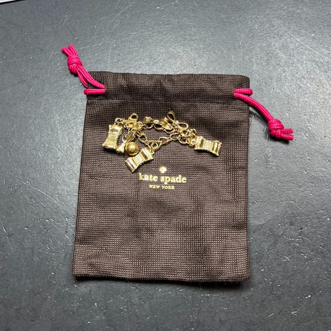 Kate Spade Gold Tone Rhinestone Bow Bracelet with Pouch
