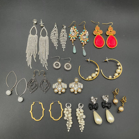 Statement Fashion Earrings Jewelry Lot 13 Pairs Rhinestone Faux Pearl Mixed