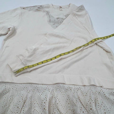 Free People Women's Prairie Sweatshirt Dress Oat Combo Eyelet Sz M NWT