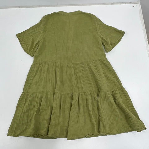 NWT Anthropologie Green Kallie Flowy Gauze Tiered Tunic Dress Women's L