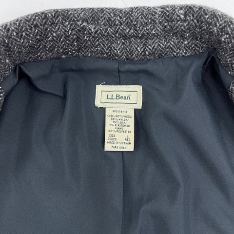 L.L. Bean Women's Gray Herringbone Wool Silk Blend Blazer Jacket Sz L