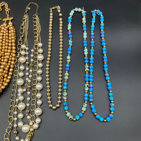 Vintage Faux Pearl Beaded Necklace Lot 10 Pieces Multi-Strand Statement Mix