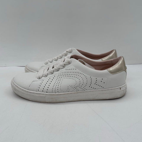 Kate Spade Aster White Perforated Leather Sneakers Metallic Gold Size 10B