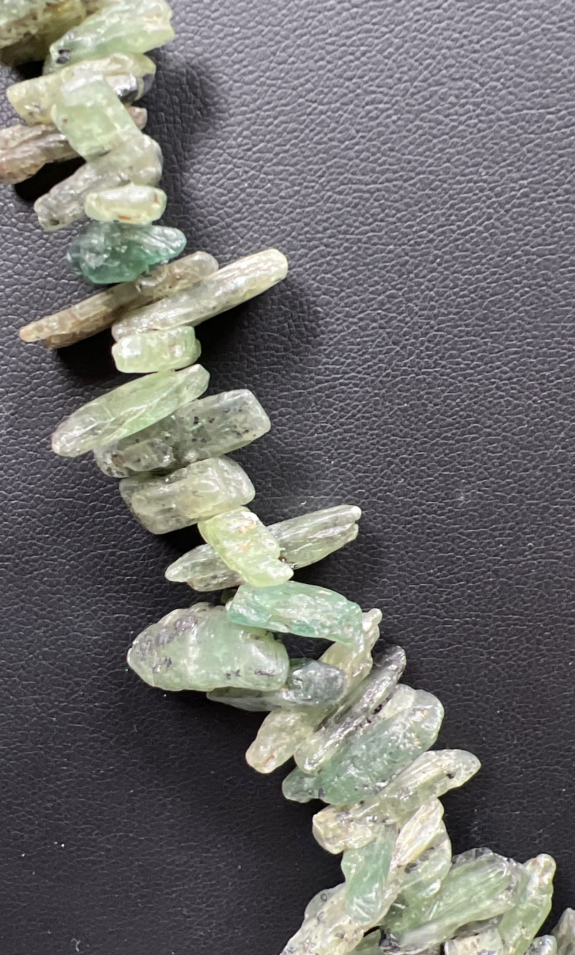 Green Jadeite Stone & Glass Bead Necklace 26"