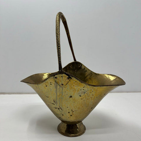 Vintage Hammered Brass Scuttle Basket Planter Bucket 12.5" H Made in India