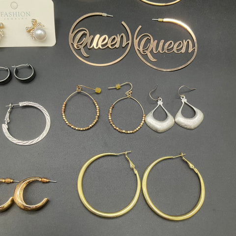 Fashion Earrings Jewelry Lot of 14 Pairs Hoops Studs Dangles Gold Silver Tone